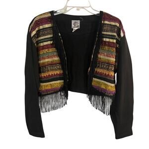 Jou Jou Black fringe jacket with multi coloured